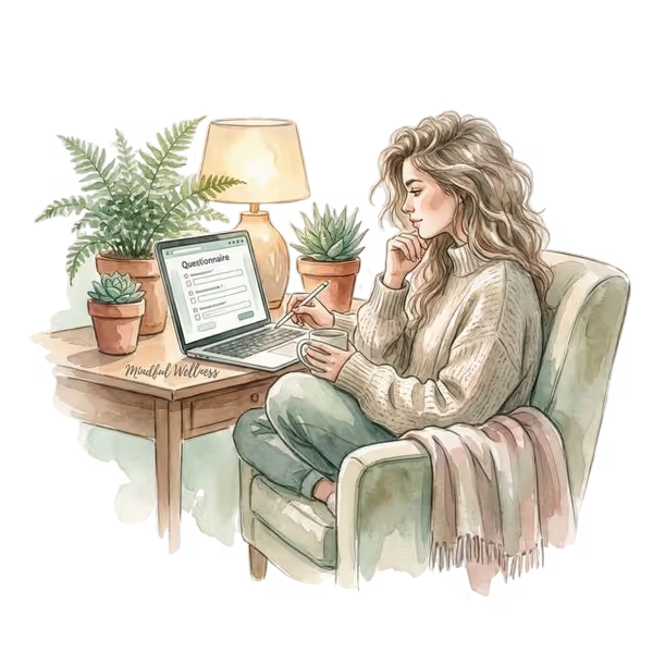 Person completing online wellness questionnaire at home