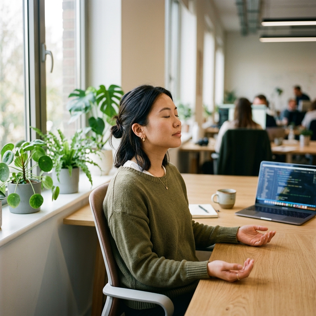 Professional taking a mindful pause